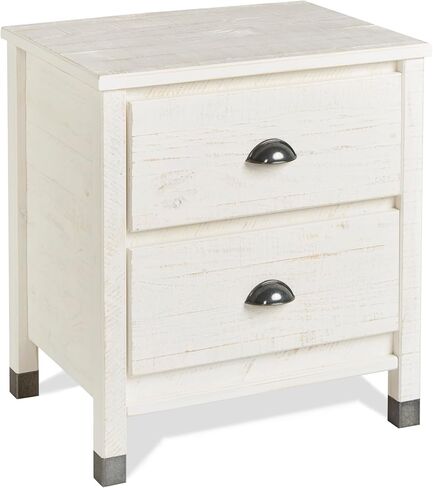 Camaflexi Baja Night Stand / 2 Drawer / Solid Wood / Rustic Bedside Table for Bedroom, Living Room, Sofa Couch, Hall / Metal Drawer Pulls, Barnwood Finish, Brown in Saudi Arabia