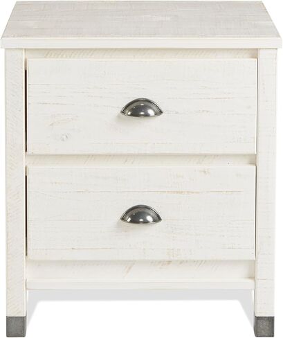 Camaflexi Baja Night Stand / 2 Drawer / Solid Wood / Rustic Bedside Table for Bedroom, Living Room, Sofa Couch, Hall / Metal Drawer Pulls, Barnwood Finish, Brown in Saudi Arabia