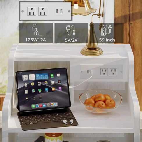 LIKIMIO White Nightstand with Charging Station 2 Drawers and Storage Shelves, Left and Right Interchangeable Sockets Bed Side Table Night Stand with Drawer in Saudi Arabia