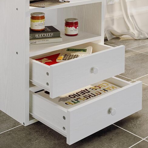 LIKIMIO White Nightstand with Charging Station 2 Drawers and Storage Shelves, Left and Right Interchangeable Sockets Bed Side Table Night Stand with Drawer in Saudi Arabia