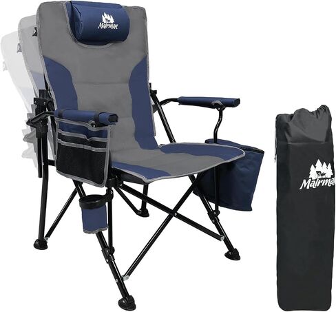 Camping Chairs Adjustable Backrest, Supports up to 350lbs Lawn Chair, Folding Chairs with Cup Holder, Cooler Bag, Removable Pillow, for Camping, Fishing, RV Trip (Blue&Grey) in Saudi Arabia