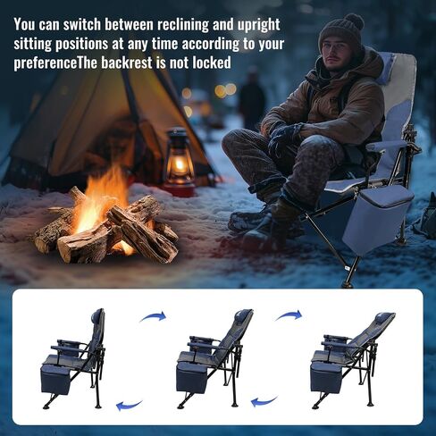 Camping Chairs Adjustable Backrest, Supports up to 350lbs Lawn Chair, Folding Chairs with Cup Holder, Cooler Bag, Removable Pillow, for Camping, Fishing, RV Trip (Blue&Grey) in Saudi Arabia