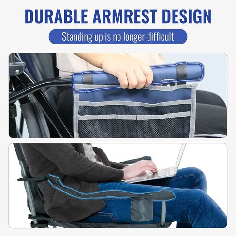 Camping Chairs Adjustable Backrest, Supports up to 350lbs Lawn Chair, Folding Chairs with Cup Holder, Cooler Bag, Removable Pillow, for Camping, Fishing, RV Trip (Blue&Grey) in Saudi Arabia