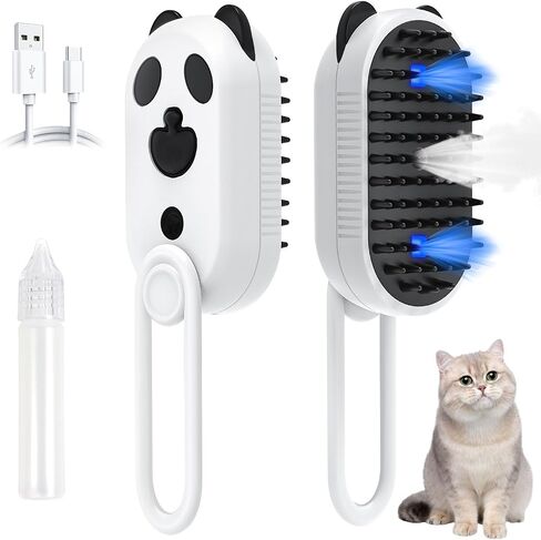 Cat Steam Brush for Shedding, 4 in 1 Steamy Cat Brush with Cleanser, Dog Massage Grooming Brush, Pet Hair Cleaning Misting Comb (Panda) in Saudi Arabia