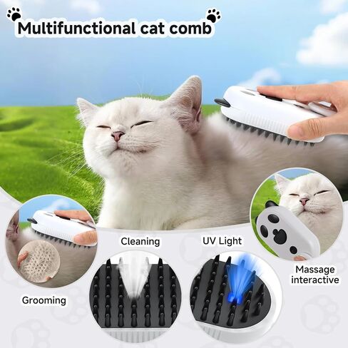 Cat Steam Brush for Shedding, 4 in 1 Steamy Cat Brush with Cleanser, Dog Massage Grooming Brush, Pet Hair Cleaning Misting Comb (Panda) in Saudi Arabia