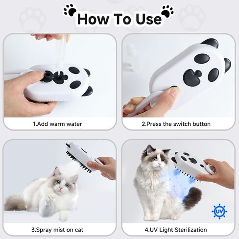 Cat Steam Brush for Shedding, 4 in 1 Steamy Cat Brush with Cleanser, Dog Massage Grooming Brush, Pet Hair Cleaning Misting Comb (Panda) in Saudi Arabia