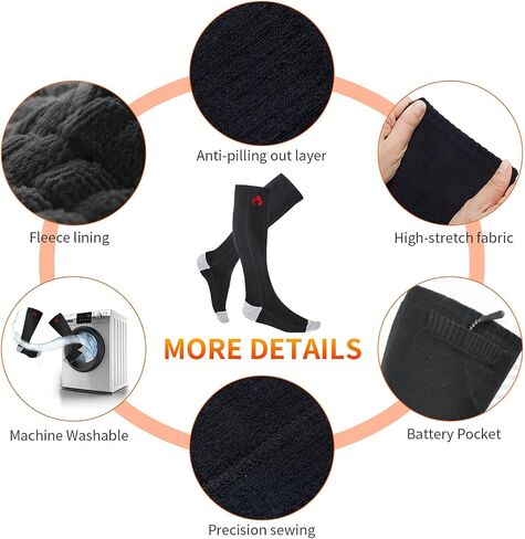Upgraded Electric Heated Socks for Men Women, 4000mAh Rechargeable Battery Powered Foot Warmer with 3 Heating Levels, Winter Warm Thermal Socks for Outdoor Skiing Hiking Riding Camping Hunting in Saudi Arabia