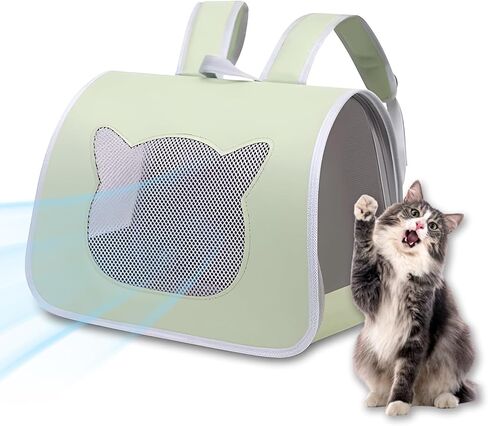 Cat Backpack Carrier, Small Dog Traveler Carrier Backpack for Medium Large Cats, Foldable Ventilated Backpack with Thick Shoulder Strap, Airline Approved, Hiking (12lb) (Green) in Saudi Arabia