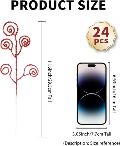 24 Pieces Glitter Christmas Picks Ornaments 10 Inches Decorative Sticks Candy Picks Curly Sprays Twigs for Christmas Tree Branches Vase Fillers Crafts Wreath Garland Party Wedding Holiday (24, White) in Saudi Arabia