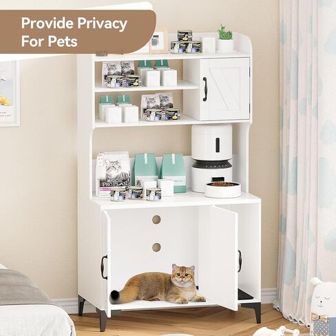 Cat Litter Box Enclosure with Shelves,Cat Litter Box Cabinet,Hidden Cat Box Furniture with Scratching Mat,Wood Sturdy Cat Washroom Storage, Indoor Cat House,White in Saudi Arabia