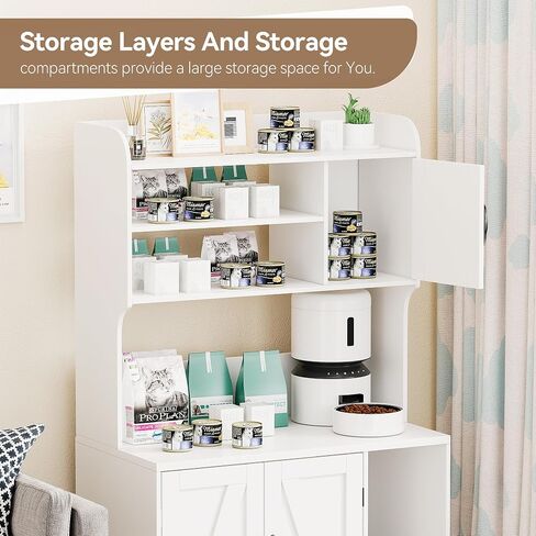 Cat Litter Box Enclosure with Shelves,Cat Litter Box Cabinet,Hidden Cat Box Furniture with Scratching Mat,Wood Sturdy Cat Washroom Storage, Indoor Cat House,White in Saudi Arabia