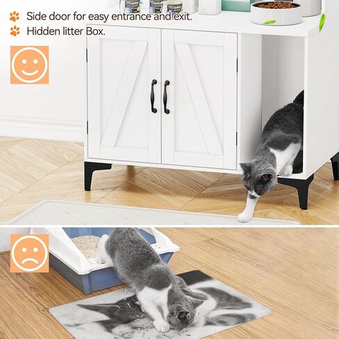 Cat Litter Box Enclosure with Shelves,Cat Litter Box Cabinet,Hidden Cat Box Furniture with Scratching Mat,Wood Sturdy Cat Washroom Storage, Indoor Cat House,White in Saudi Arabia