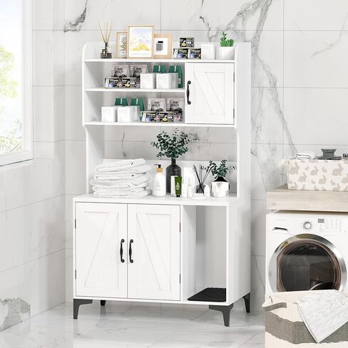 Cat Litter Box Enclosure with Shelves,Cat Litter Box Cabinet,Hidden Cat Box Furniture with Scratching Mat,Wood Sturdy Cat Washroom Storage, Indoor Cat House,White in Saudi Arabia