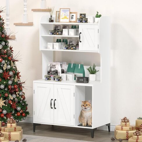 Cat Litter Box Enclosure with Shelves,Cat Litter Box Cabinet,Hidden Cat Box Furniture with Scratching Mat,Wood Sturdy Cat Washroom Storage, Indoor Cat House,White in Saudi Arabia