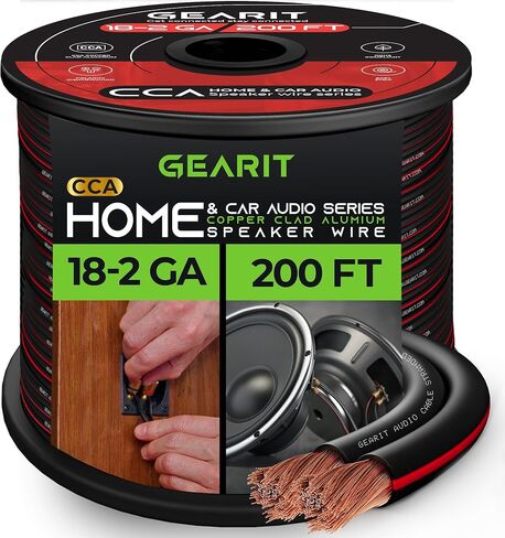 GEARit 18 Gauge Speaker Wire Black 100 ft, Speaker Cable with Foot Markers & Polarity Markings, 18 Gauge Wire for Car Audio & Home Theater Speakers, Audio Cable for DIY Installations, CCA(Black) in Kuwait