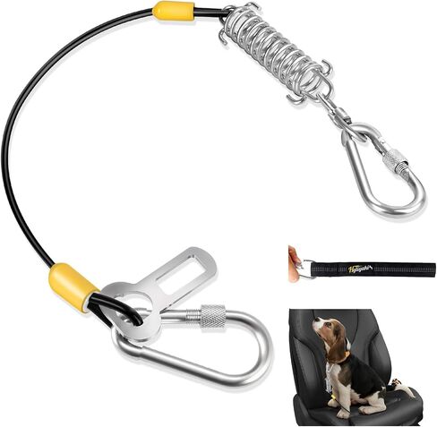 Dog Seat Belt Harness for Car, 5-in-1 Coated Wire Dog Seatbelt, HYLIYAKI Shock Spring-Loaded No Chew Pet Dog Car Seatbelt Leash, with Removable Reflective Short Leash(Black, 32 inch/80 CM) in Saudi Arabia