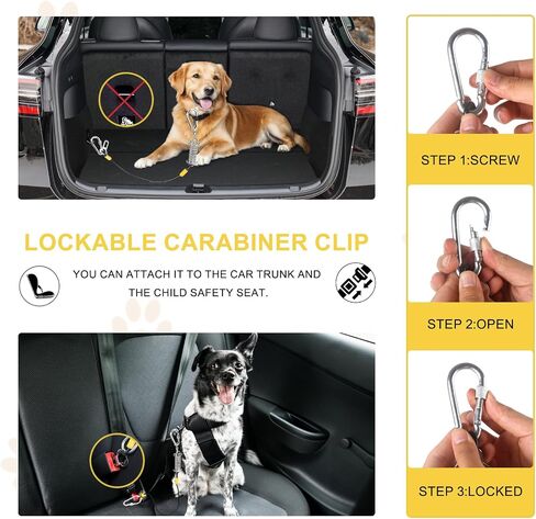 Dog Seat Belt Harness for Car, 5-in-1 Coated Wire Dog Seatbelt, HYLIYAKI Shock Spring-Loaded No Chew Pet Dog Car Seatbelt Leash, with Removable Reflective Short Leash(Black, 32 inch/80 CM) in Saudi Arabia