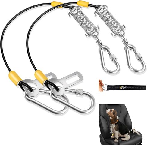 Dog Seat Belt Harness for Car, 5-in-1 Coated Wire Dog Seatbelt, HYLIYAKI Shock Spring-Loaded No Chew Pet Dog Car Seatbelt Leash, with Removable Reflective Short Leash(Black, 32 inch/80 CM) in Saudi Arabia