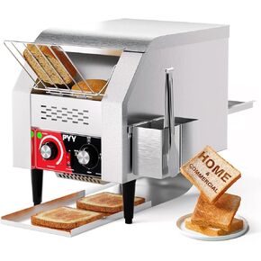 PYY Commercial Conveyor Toaster - 150 Slices/Hour Conveyor Belt Toaster, Heavy Duty Stainless Steel Commercial Toaster Oven, Electric Restaurant Commercial Toaster for Bagel, Bread, Silver, 1500W