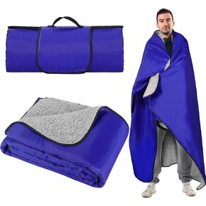 Waterproof Outdoor Stadium Blanket with Sherpa Lining, Washable Windproof Warm Foldable for Camping, Sporting Events, Picnic, Concert, Pet, Travel, Emergency Car Blanket, Gift for Cold Weather (Black) in Kuwait