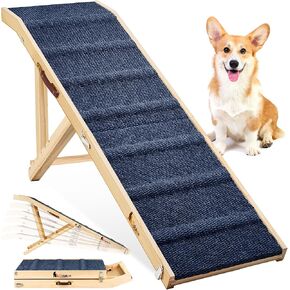 𝟮𝟬𝟮𝟰 𝐔𝐩𝐠𝐫𝐚𝐝𝐞𝐝 Dog Ramp for Bed, 64" Long Foldable Pet Ramp for Small Large Dogs Cats, Dog Ramps for High Beds Car, High Traction with Platform 6 Adjustable Heights 24" to 30" Up to 220LBS