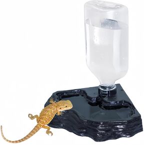 17oz Terrarium Tank Reptile Food Feeders Bowl, Water Feeder Automatic Water Dispenser Waterer Feeding Accessories, for Geckos Lizards Turtle Bearded Dragons (Brown)
