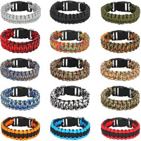 15Packs Paracord Bracelets for Men Survival Tactical Bracelet Camo Braided Bracelets for Teen Camping Party Favors Military Gear Army Theme Gift
