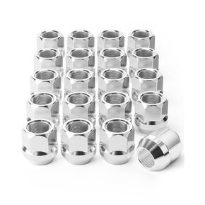 OMT 1/2"-20 Lug Nuts with Cone Seat, 3/4" 19mm Hex 1.38x0.87 in. Chrome Plated Wheel Lug Nuts Compatible with Ford Mustang Explorer F-150 Dodge Ram 1500 Ramcharger Jeep Wrangler & More, Set of 20