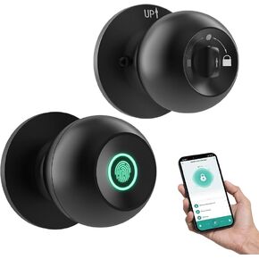 Fingerprint Door Lock - Smart Door Knob with App Smart Lock for Bedroom Door - Keyless Entry - Type-C Port Emergency Charging, Biometric Lock Great for Room, Garage, Office, Apartment (Black)