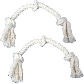 Dog Chew Toys, Tug of War Toys, Dog Rope Toys Kit 2 Pack, Fun Interactive Cotton Ropes for Small to Medium Dogs with 3 Knots, 13.4 Inches Long and 1.6 Inches Thick, Strong Natural Materials, White