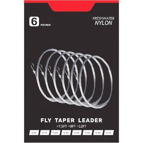 Raprance Pre-Tied Loop Tapered Leader Fly Fishing Leader 6 Pack, 7.5FT, 9FT,Nylon Clear Fly Line Leader 3X 4X 5X 6X
