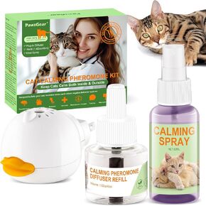 Cat Calming Pheromone Diffuser and Spray,Relieve Anxiety Stress Reduce Fighting and Scratching,Fits All Cats