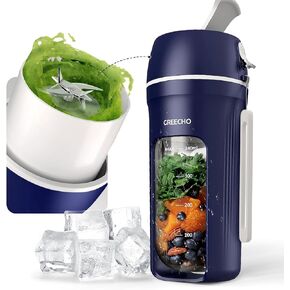 GREECHO Portable Blender, One-handed Drinking Mini Blender for Shakes and Smoothies, 12 oz Personal Blenderwith Rechargeable USB, Made with BPA-Free Material Portable Juicer, Matte Blue