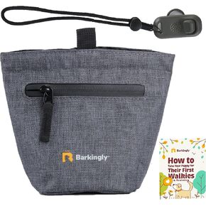 Barkingly. Dog Treat Pouch for Pet Training with Clicker. No Spill Magnetic Closure, 4 Ways to Wear, Detachable Waist Belt and Clip, Durable, One Handed Training, Waterproof Body. Treat Bag Pouches.