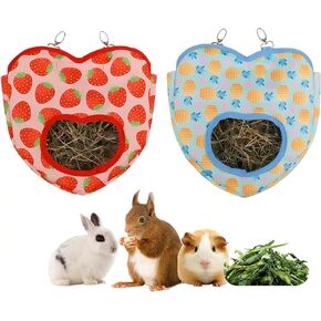 2 Packs Rabbit Hay Feeder Bag, Guinea Pig Hay Feeder Bag, Bunny Hay Bag, Hay Feeder for Rabbit Guinea Pig Chinchilla Hamsters Rats and Other Small Pets Small Animal