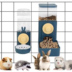 Hanging Automatic Small Pet Food Water Dispenser, Gravity Pet Feeder and Waterer Set, Cat Food Bowl for Cages Rabbit Water Dispenser for Puppy and Kitten Chinchilla Hedgehog Ferret (Blue)