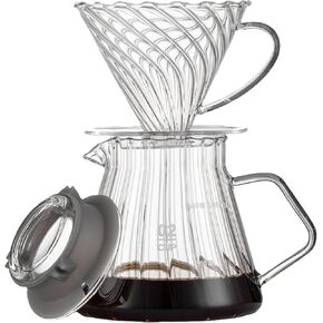 Pour Over Coffee Maker-V60 Glass Coffee Dripper with Handle and 600ml Coffee Server, Coffee Pour Over Set for Home&Office, #02 (Borosilicate Glass, 1-4 Cups)