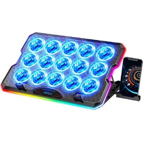 Laptop Cooling Pad, Gaming Laptop Cooler with 15 Quiet Fans for 12-17.3 Inch Notebook, Slim Portable RGB Laptop Cooling Stand with 7 Height Adjustable,2 USB Ports, Phone Stand