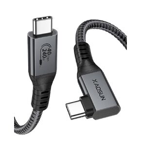 XAOSUN USB 4 Cable for Thunderbolt 4 240W, Right Angle Thunderbolt 4 Cable 90 Degree, 240W USB C to USB C Cable with 40Gbps Data, 8K@60Hz Display, for Thunderbolt MacBook Docks eGPU Hub 2ft / 0.6m