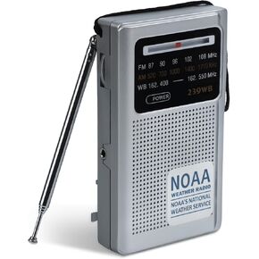 NOAA Weather Radio Portable Radio, Best Reception, AM FM Transistor Radio for Mowing, Jogging, Cycling, Gardening, Powered by 2 AA Battery