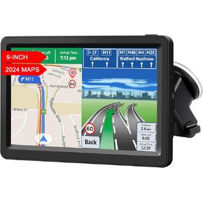 GPS Navigation for Car 2024 Map Truck Navigator, 9″ Touch Screen Satellite Navigation 16GB, Voice Guidance, Speeding Warning, POI, FM Radio, Free Lifetime Live Map Updates