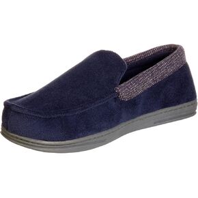 isotoner Men's Microterry and Waffle Travis Moccasin Slippers With Memory Foam Insole and Durable Rubber Outsole