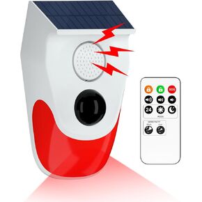 eMylo Solar Sound & Light Alarm Outdoor Motion Sensor,Wireless Infrared Sensors with Remote Controller,3 Modes,120db Sound Security Siren for Home,Farm,Barn,Villa,Yard