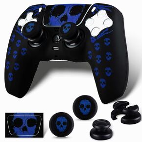 PlayRealm Silicone Skin Cover& Sticler x 1 & No Falling Off Thumbstick x 2 for PS5 Controller (Ghost Blue)