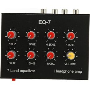 7 Band Sound Equalizer Dual Channel with 12dB High Bass Adjustment,Input Output, Aluminum Alloy, 3.5mm Interface, Compatible with Headphones for Car Audio