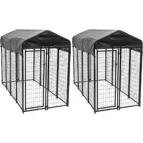 Lucky Dog Large Outdoor Dog Kennel Playpen Crate with Heavy Duty Welded Wire Frame and Waterproof Canopy Cover, Black, (2 Pack)