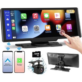 9.3" Portable Touchscreen Car Stereo Wireless Carplay & Android Auto with 4K Dash Cam and 1080P Backup Camera,GPS Navigation/AirPlay/Bluetooth/AUX/FM/Googel/Siri