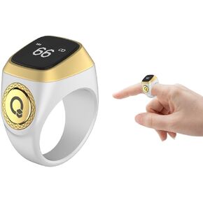 Smart Ring Counter, Smart Tasbih Zikr Ring, Muslim Islamic Prayer Smart Rings,Tasbih Counter Smart Ring, Digital Electronic Smart Tally Counter, Tasbeeh Smart Counter for Prayer (White,18mm)