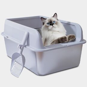 Stainless Steel Litter Box with Lid, High Sided Cat Litter Box Metal Litter Box Large Pet Litter Pan for Big & Multiple Cats, Non Stick, Anti-Leakage, No Odor, Easy Clean