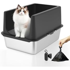 Stainless Steel Litter Box, Large Litter Box with Lid, Splash Proof, or Rusts, Black (23.5" L x 15.5" W x 14" H)